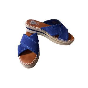 Vince Camuto Leather Comfy Crossband Slide Sandals 8M/39 Belinsda Mykonos Blue